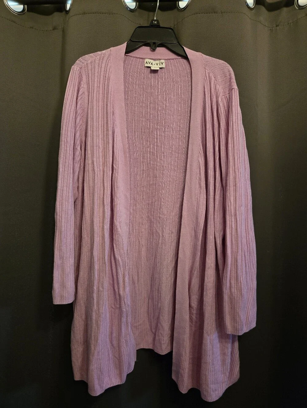 Ava & Viv XXL Mauve Ribbed Open Front Cardigan Plus Size